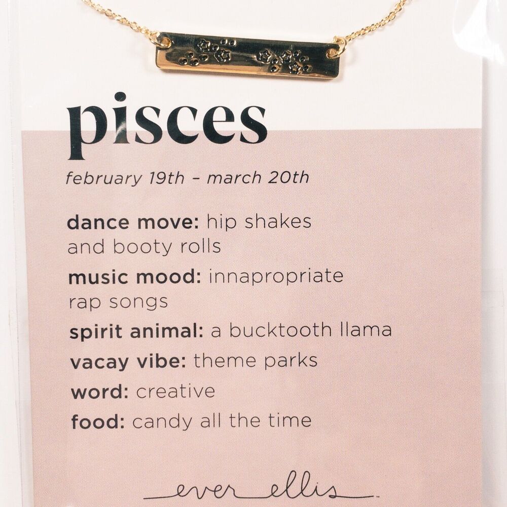 Ever Ellis Pisces Zodiac Bar Necklace Gold Astrology Jewelry - Picture 6 of 7